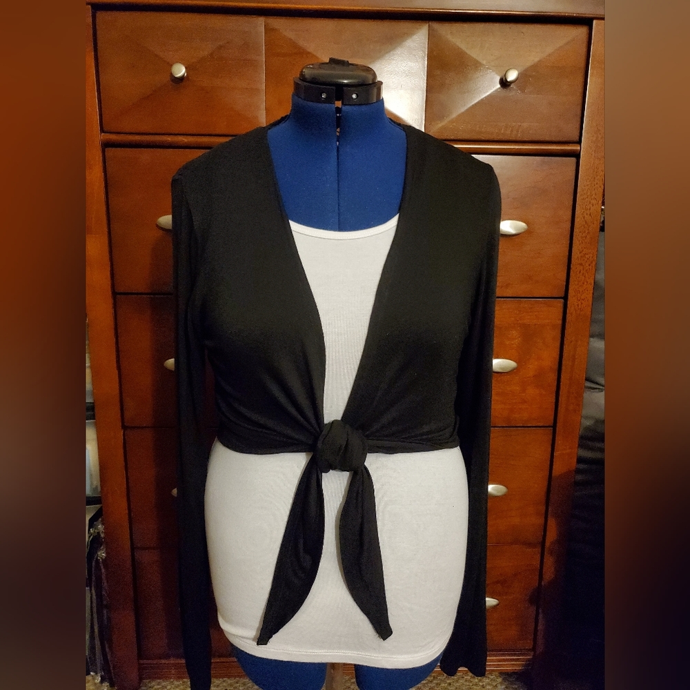 long tall sally Black Tie-Front Crop Cardigan